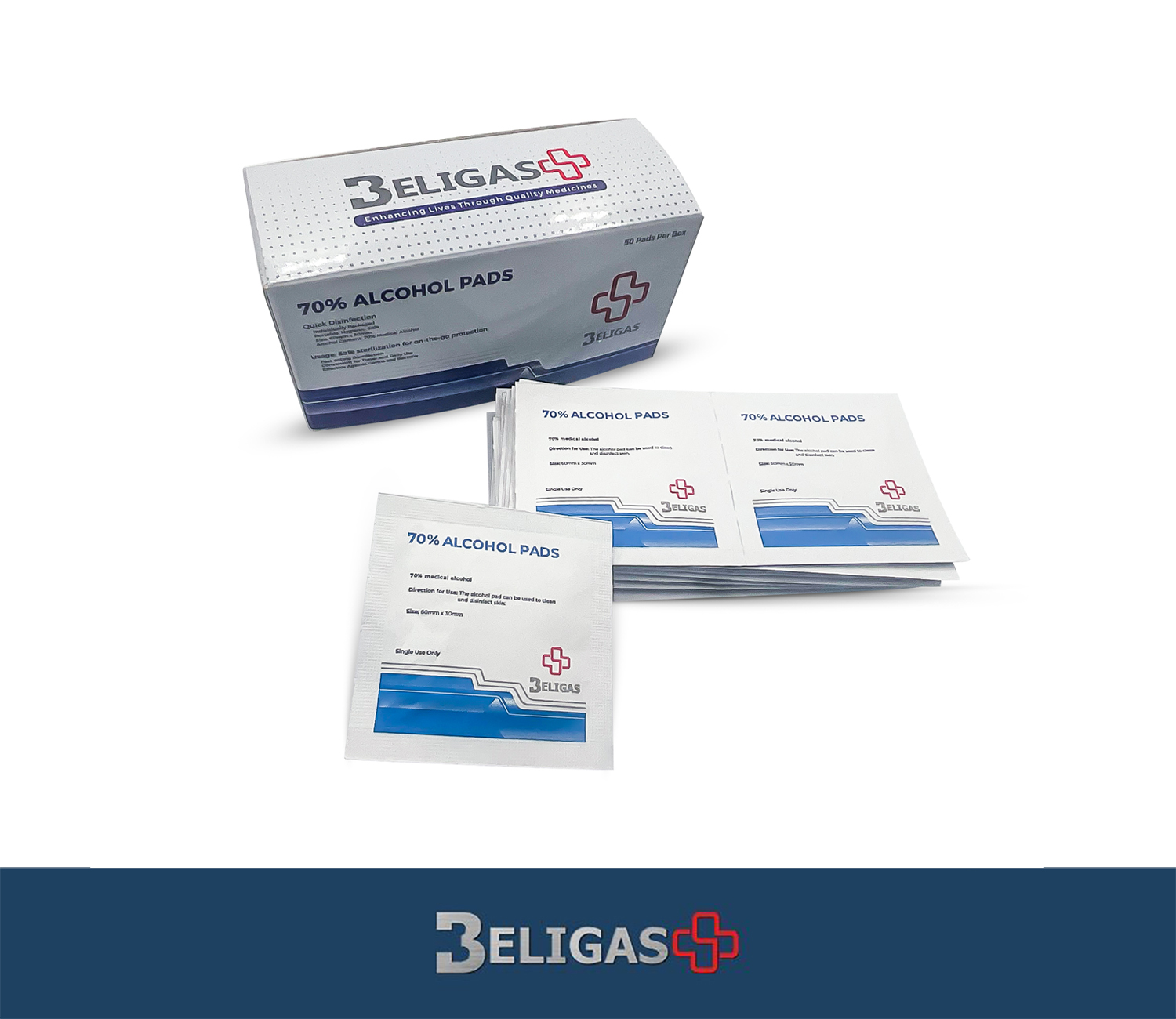 beligas 70% alcohol pads <p class="fgs"> 50 pads per box</p> beligas 70% alcohol pads 50 pads per box